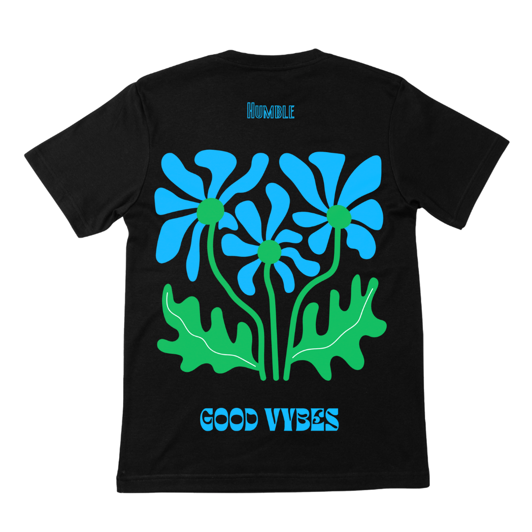 T-shirt noir FLOWER BLUE SERENITY