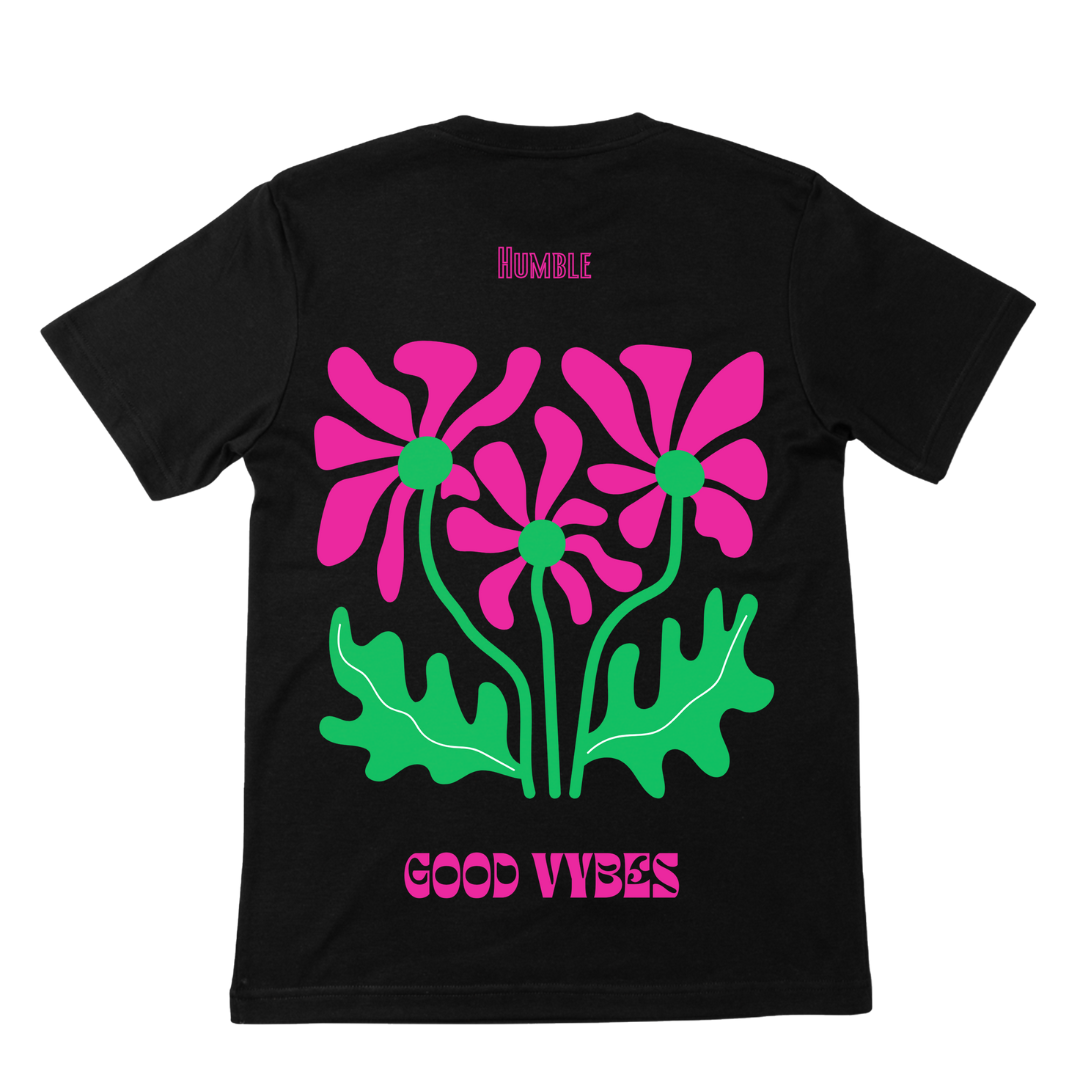 T-shirt noir FLOWER PINK GRACE