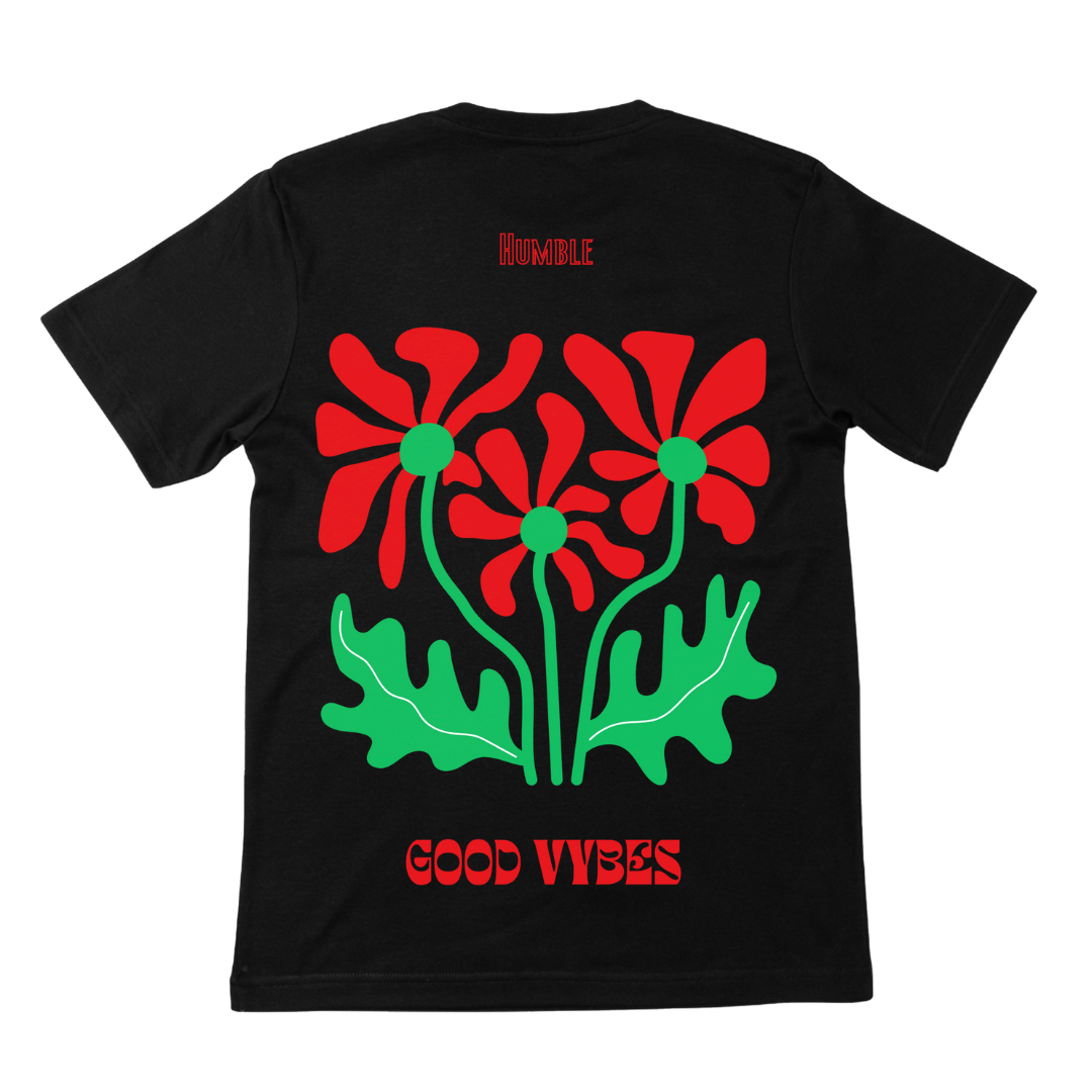 T-shirt noir FLOWER RED PASSION